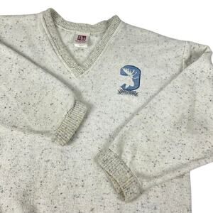 Vintage Speckled Moose Wildlife Nature Embroidered Art Unlimited Sweater Large